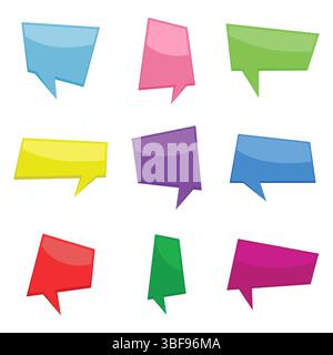 Set of nine colorful cartoon comic balloons speech bubbles without phrases and with shadow. Vector illustration. Stock Vector