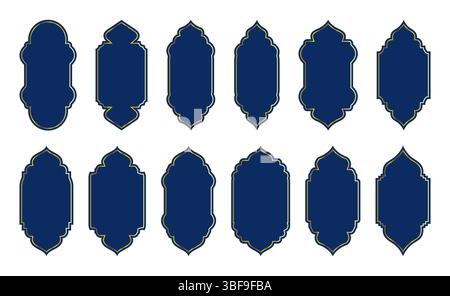 Ornate Moroccan Style Gold Blue Frame or Border Element Set Stock Vector
