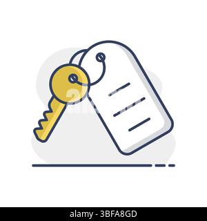 Hotel room key with number vector icon. Graph symbol for travel and tourism web site and apps design, logo, app, UI Stock Vector