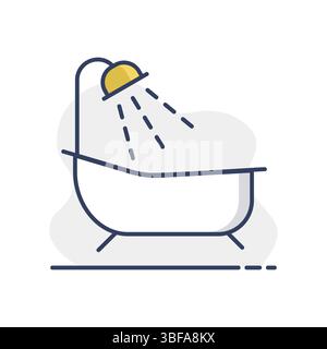 Bathroom vector icon. Bath with shower sign. Graph symbol for travel and tourism web site and apps design, logo, app, UI Stock Vector