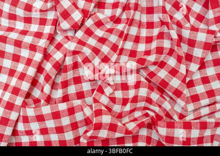 Red checkered kitchen towel. Beautiful decorative folds Stock Photo