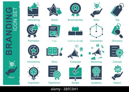 Branding icon set. solid icon style. containing icon advertising, brand, promotion and more. business element vector illustration Stock Vector