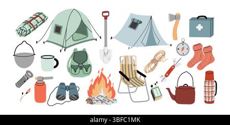 Color Camping Elements Set ,Flat Vector Stock Vector