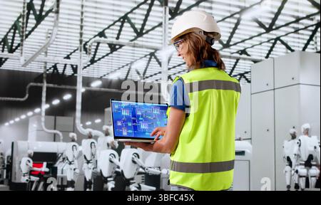 Innovative Woman Engineer Developing Virtual Reality Software For Manufacturing Industry Stock Photo
