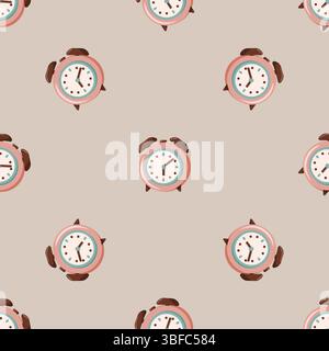 Retro alarm clock pattern in pastel colors Stock Vector