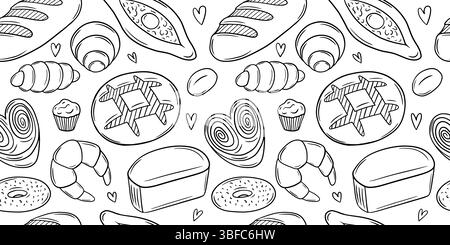 Bread kinds seamless pattern in sketch style Stock Vector