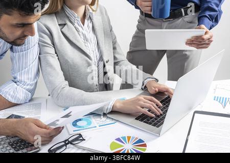 Teamwork Secretary Corporate teamwork concept with businessmen. Secretary working with ...