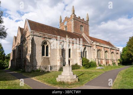 The historic flint & brick Grade I listed St Marys Parish Church in Old Basing dates back to just after the Norman invasion, Basingstoke, England Stock Photo