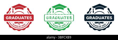 Graduates Class of 2025 Graduation Badge Icons Set Stock Vector