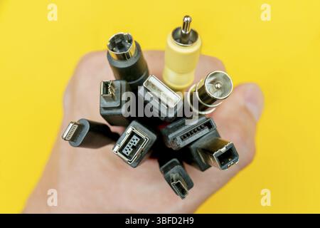 Connecting wires for the computer. Types of connectors Stock Photo