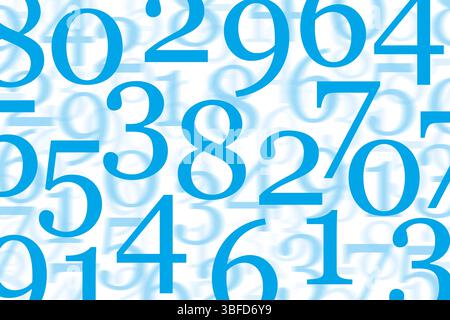 Blue numerals, randomly distributed, against black background. Dynamic ...