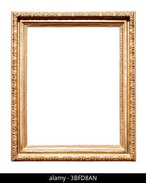 old vertical golden picture frame cutout on white background Stock Photo