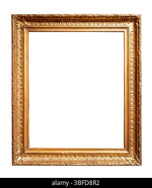 retro vertical golden picture frame cutout on white background Stock Photo