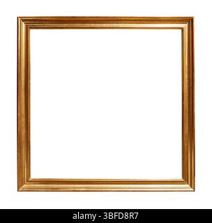 square simple narrow golden picture frame cutout on white background Stock Photo