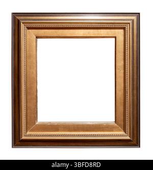 old vertical wide flat brown picture frame cutout on white background Stock Photo