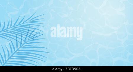 Summer banner design with exotic palm tree leaves shadow on blue ocean blue beach, Summer background Stock Vector