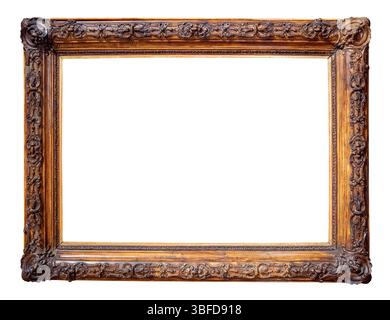 antique horizontal wooden picture frame cutout on white background Stock Photo