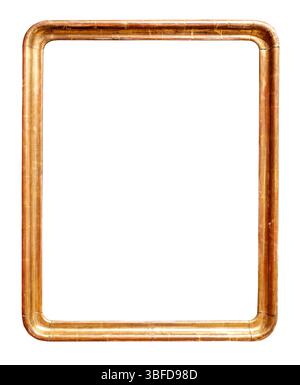 vertical narrow rounded corner golden picture frame cutout on white background Stock Photo