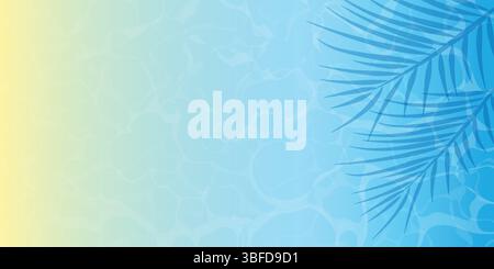 Summer background design with exotic plam tree leaves ocean blue beach, Summer backdrop Stock Vector