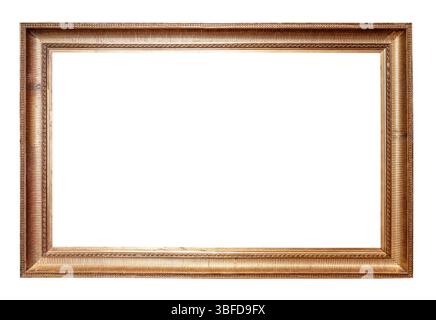 retro horizontal golden picture frame cutout on white background Stock Photo