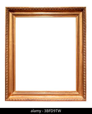 vintage vertical golden wooden picture frame cutout on white background Stock Photo