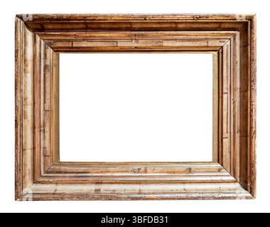 old horizontal shabby wooden picture frame cutout on white background Stock Photo