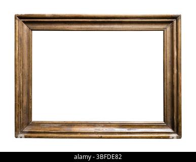 old horizontal shabby wooden picture frame cutout on white background Stock Photo