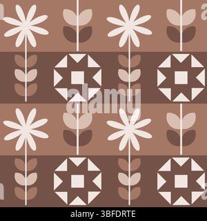 Floral Minimal Geometric Mid Mod Seamless Pattern Stock Vector