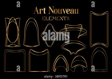 Geometric Art Nouveau Ornaments and Frame Elements Stock Vector