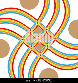 Bright and cheerful geometric vector pattern featuring colorful rainbow ribbons weaving in an intricate Celtic-inspired design. The vibrant red, yello Stock Vector