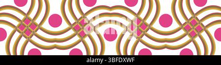 Fresh and vibrant springtime seamless pattern featuring cheerful ribbons in bold colors woven into a geometric lattice design. The playful magenta, gr Stock Vector