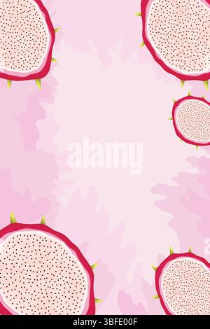 Dragon fruit poster with watercolor stains and copy space for text vector illustration. Stock Vector