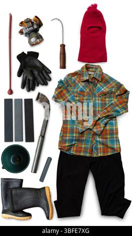 Para rubber tapping equipment and tools traditional isolated on a white background Stock Photo
