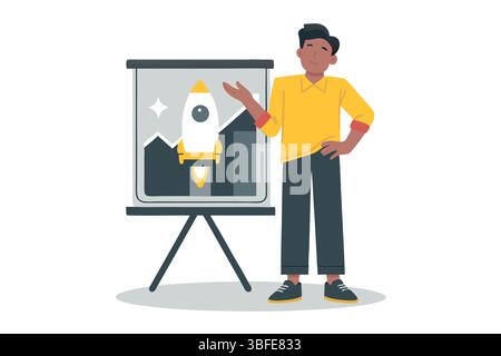Connecting Across the Distance Black Man Video Calling Friend While Working on Laptop Virtual Communication Online Stock Vector