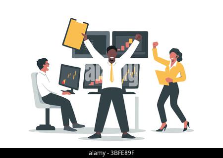 Thrilled Stock Traders Celebrate Market Success Vector Illustration of Financial Victory Investment Gains and Business Stock Vector