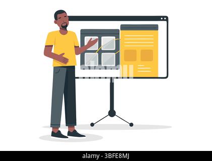 Animated Presenter Sharing Digital Workflow Application and Design Concepts for Web Development and Layout via Visual Stock Vector
