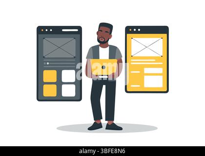Creative Digital Designer Working On A New Website Design App Interface UI UX Development Technology Inspiration Web Stock Vector