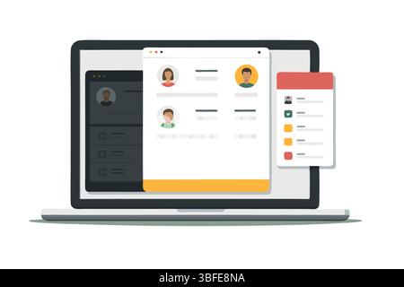 Contact Management Interface Laptop Business Interface Design Team Members Project Management Workflow Communication Stock Vector