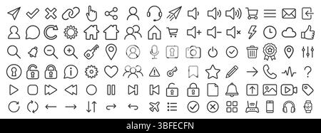 Basic user interface line icon set. web icon, website, mobile app ui ux icons collection. Vector illustration image. Isolated on white background. Stock Vector