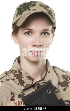Young female soldier isolated on white Stock Photo - Alamy