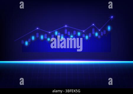 Financial chart with candlesticks and uptrend line with rectangle grid, abstract technology infographic and analytics, vector illustration Stock Vector