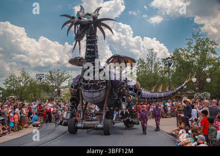 The Dragon at the Festival of Fantasy Parade at central plaza  Magic Kingdom amusemenet park in Orlando, Florida. Stock Photo