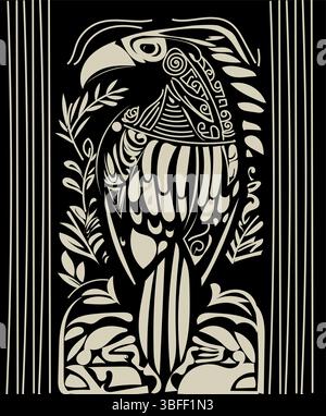 Parrot vector flat isolated tribal maori ethniciety, artwork drawn illustration Stock Vector
