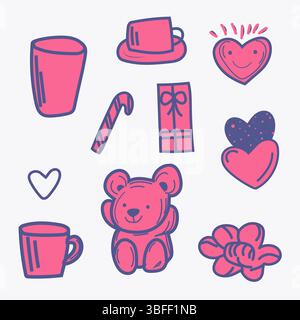 Set valentine day clipart isolated vector pink flat hearts Stock Vector