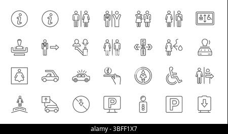 Set of Linear Signage Vector Icons, Icon Sheet. Stock Vector