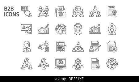 Set of Linear B2B Business to Business, Vector Icons, Icon Sheet. Stock Vector