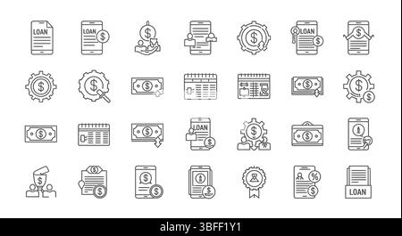 Set of Linear Loan Vector Icons, Icon Sheet. Stock Vector