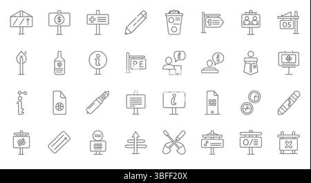 Set of Linear Signage Vector Icons, Icon Sheet. Stock Vector