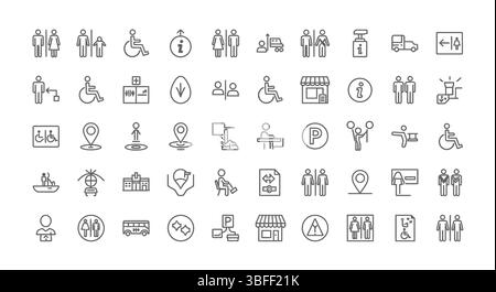 Set of Linear Signage Vector Icons, Icon Sheet. Stock Vector