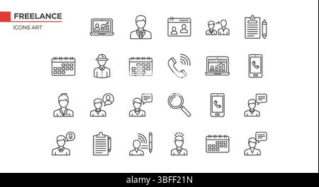 Set of Linear Freelance Vector Icons, Icon Sheet Stock Vector Image ...